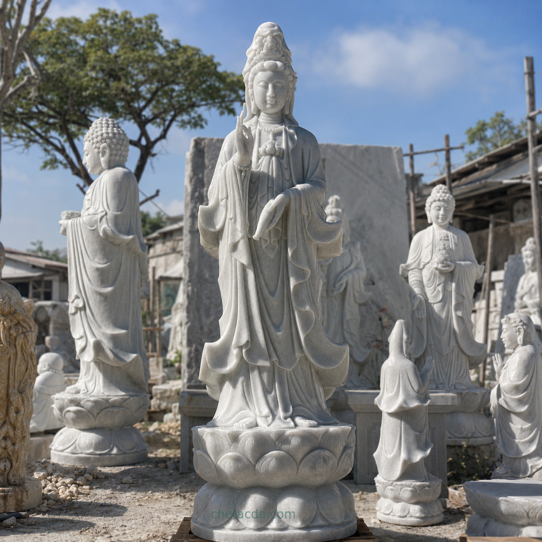 Tượng Quan Âm đá cho sân chùa có nhiều bậc