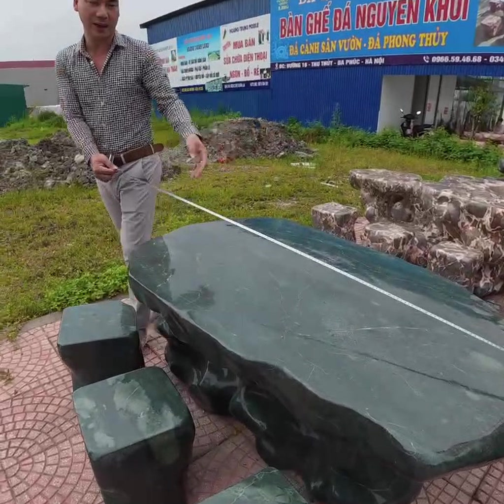 Bộ bàn ghế đá phong thủy nguyên khối ảnh thực tế số 10