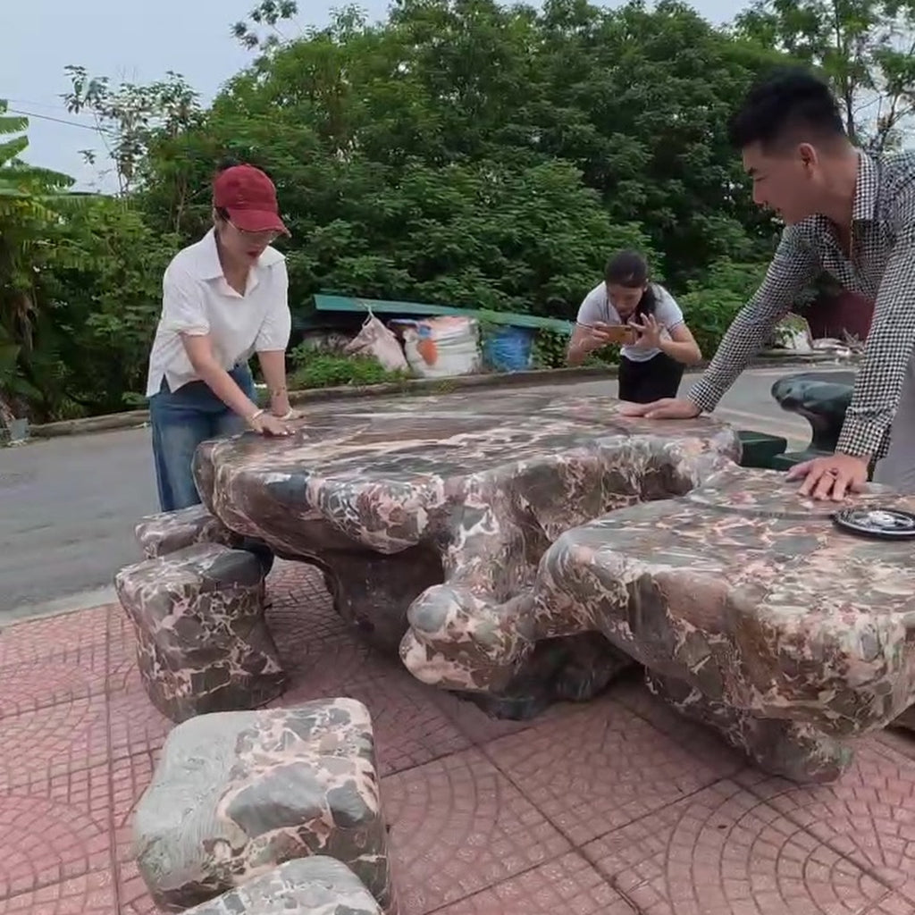 Bàn ghế đá sân vườn cao cấp đá nguyên khối ảnh thực tế số 4