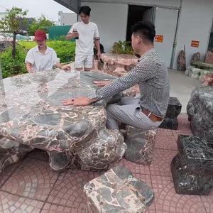 Bộ Bàn Ghế Đá Sân Vườn Nguyên Khối Cho Nhà Vườn Và Resort – Chế Tác Theo Kích Thước – Mẫu 02