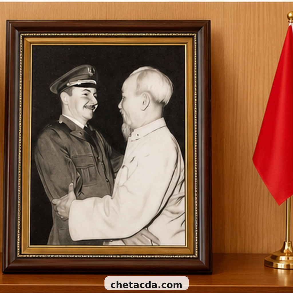 Tranh Đá Quý Cao Cấp Hồ Chí Minh tiếp lãnh đạo cao cấp - Tranh đá quý cao cấp Lục Yên