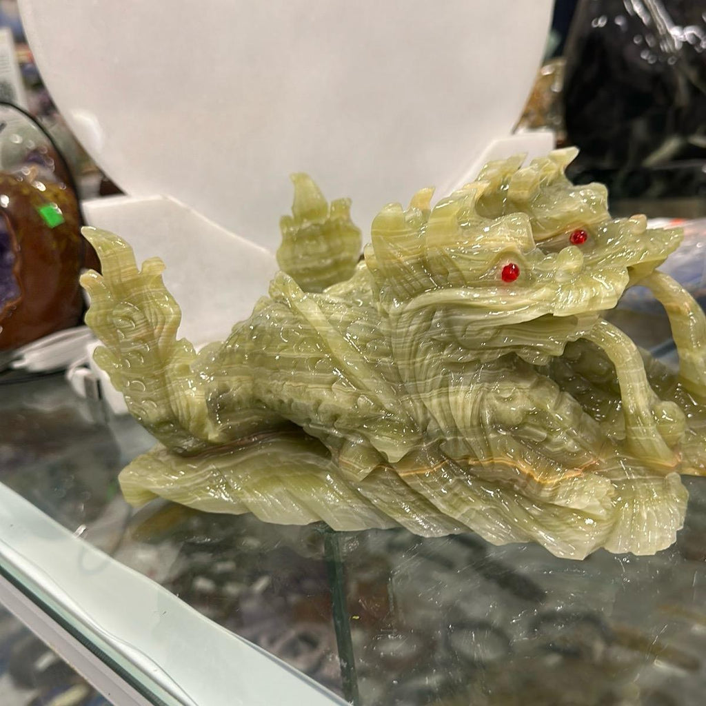 Rồng phong thủy đá Ngọc onyx xanh