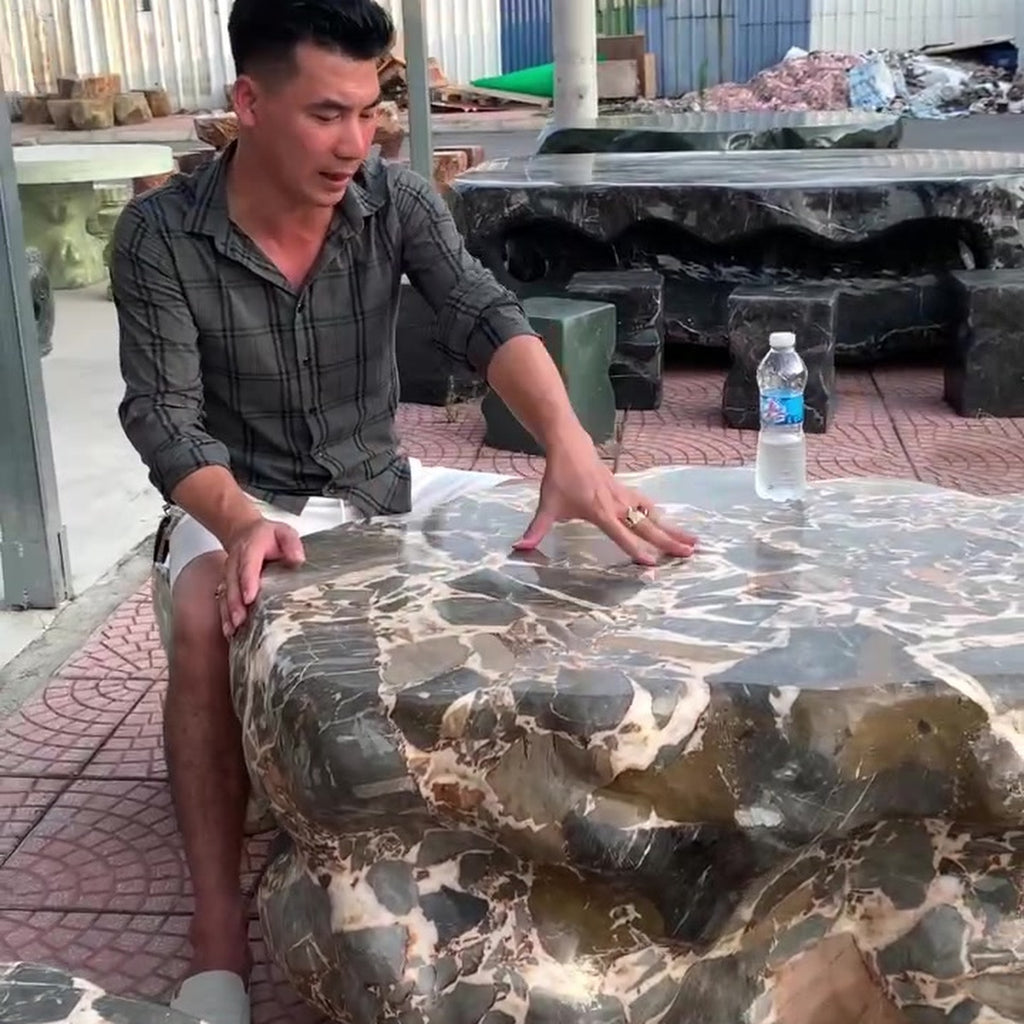 Bộ bàn ghế đá nguyên khối trang trí biệt thự nhà vườn ảnh thực tế số 5