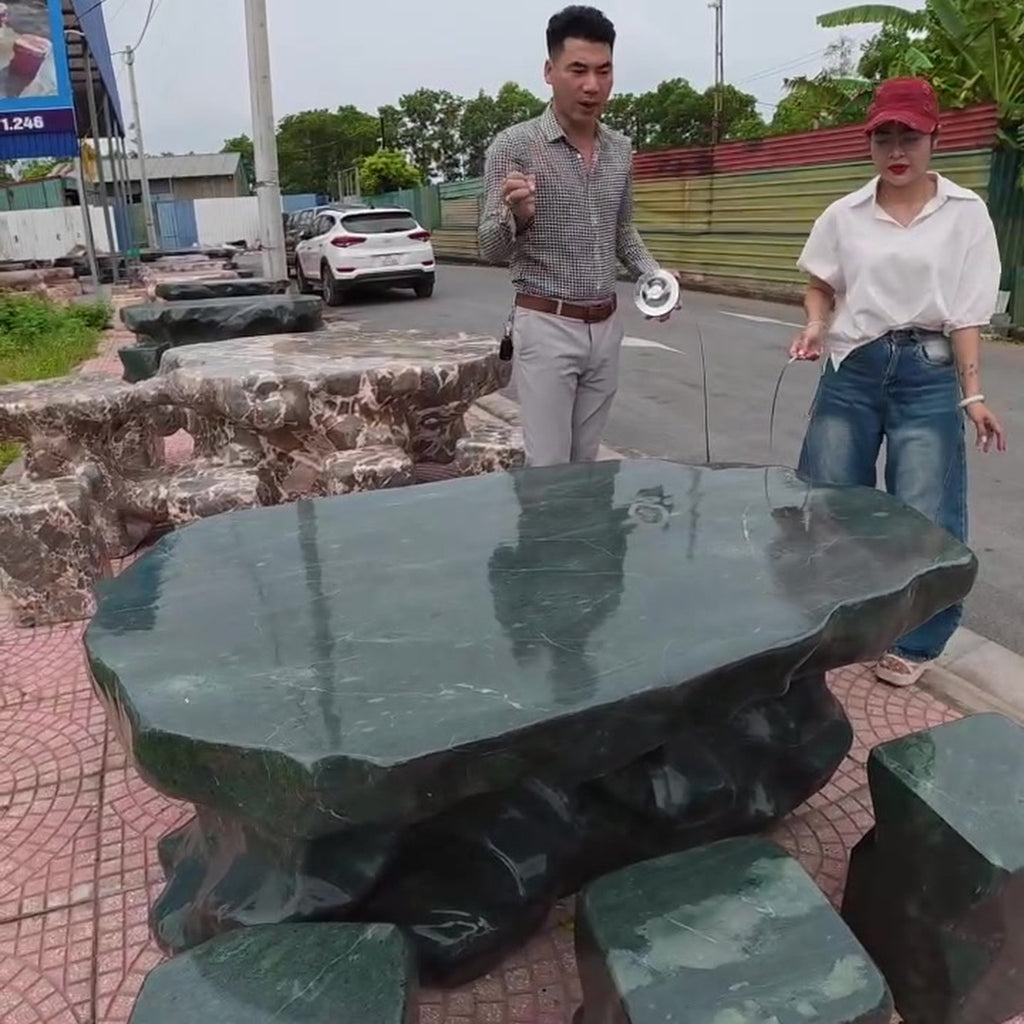 Bộ bàn ghế đá phong thủy nguyên khối ảnh thực tế số 11
