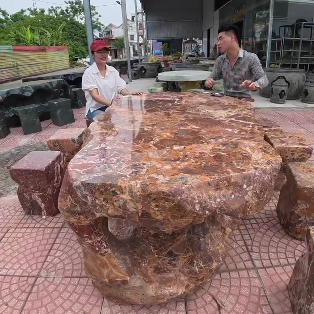 Bàn ghế đá phong thủy sân vườn nguyên khối ảnh thực tế số 2