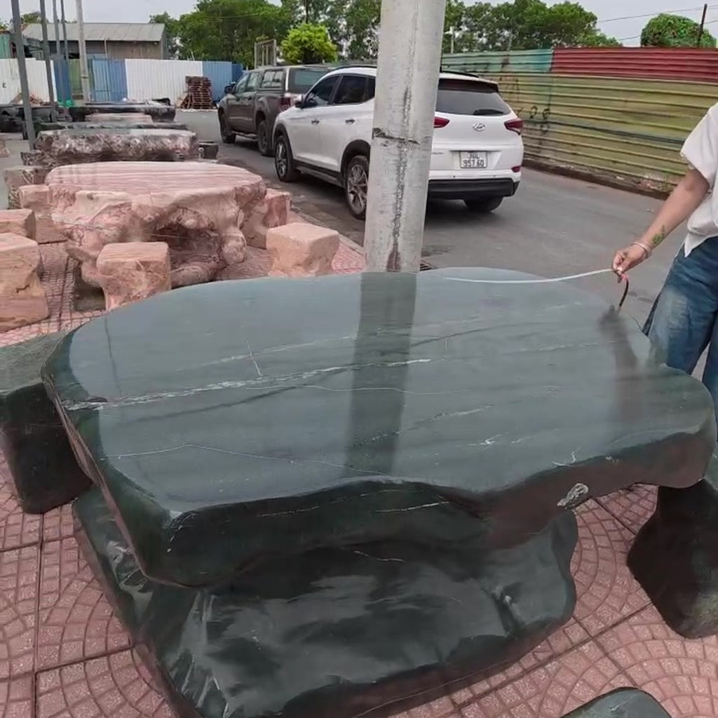 Bộ bàn ghế đá phong thủy nguyên khối ảnh thực tế số 5