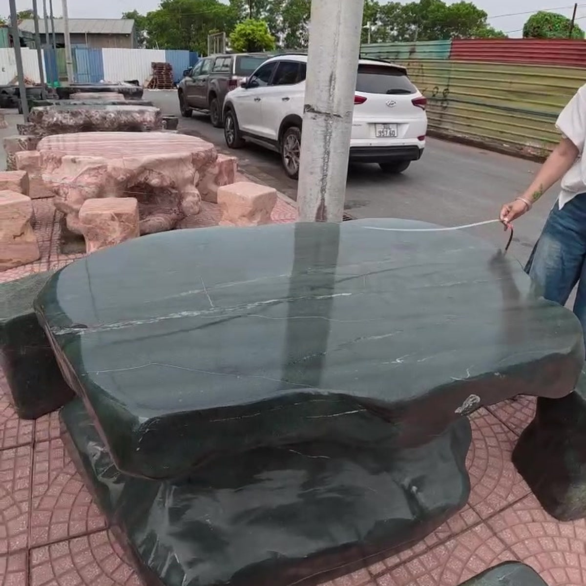 Bộ bàn ghế đá phong thủy nguyên khối ảnh thực tế số 5