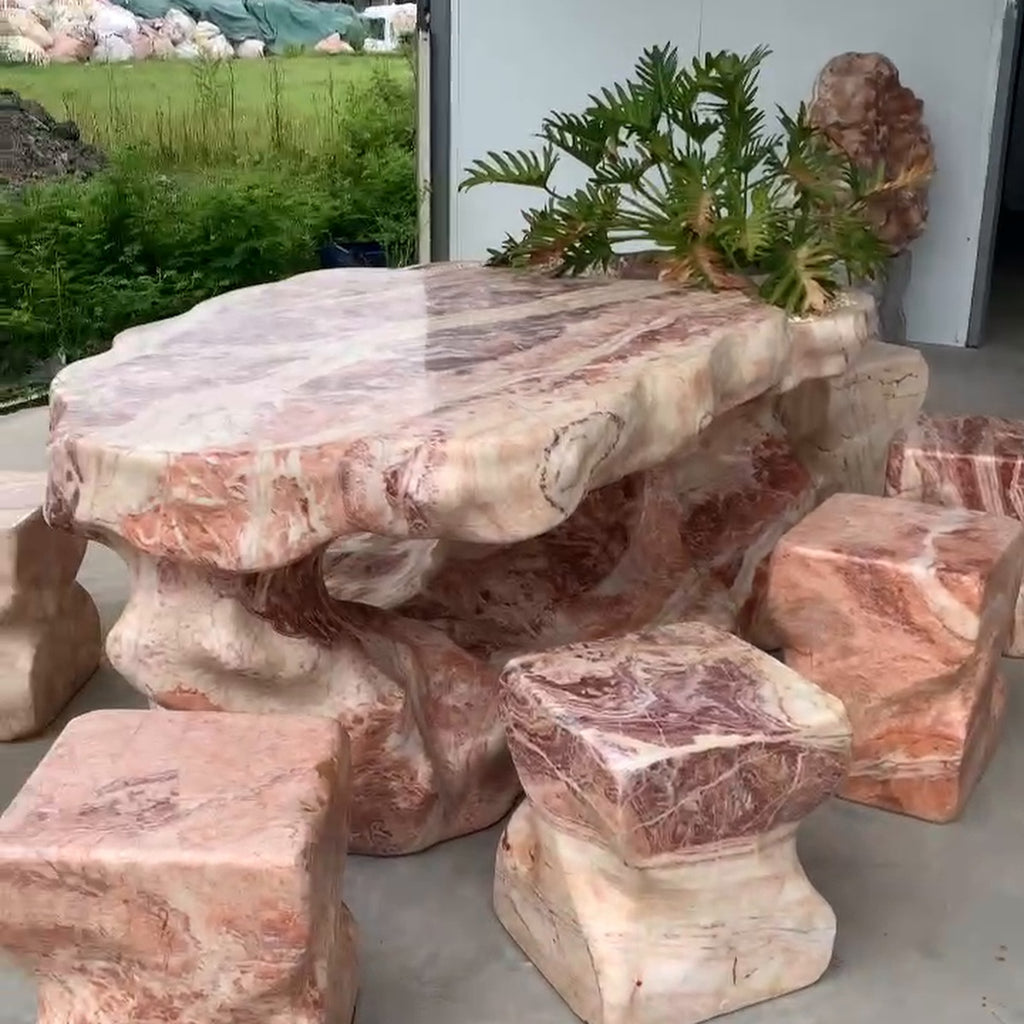 Bộ Bàn Ghế Đá Nguyên Khối Cao Cấp Cho Không Gian Sân Vườn