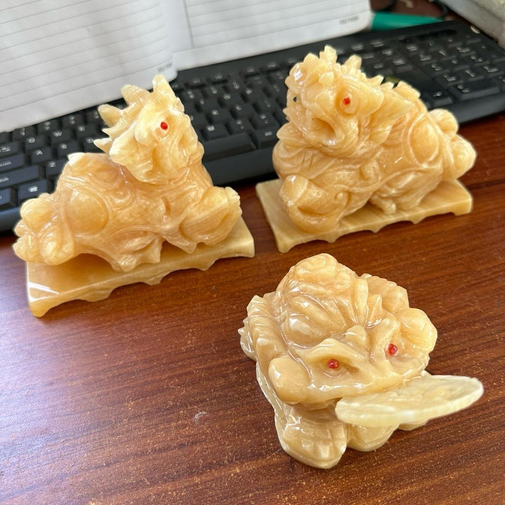 Tỳ hưu đá vàng hoàng Long + cóc đá vàng hoàng Long size 15 cm