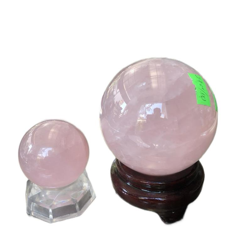 Bi cầu đá thạch anh hồng cao cấp chế tác thủ công tinh xảo cho phòng khách và trang trí