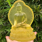 Tượng Phật , Dược sư lưu ly , đá lưu ly  màu vàng và xanh dương, tượng cao 15cm