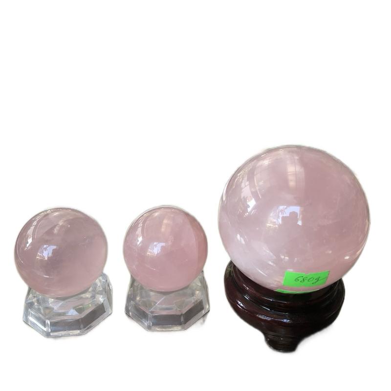 Bi cầu đá thạch anh hồng cao cấp chế tác thủ công tinh xảo cho phòng khách và trang trí