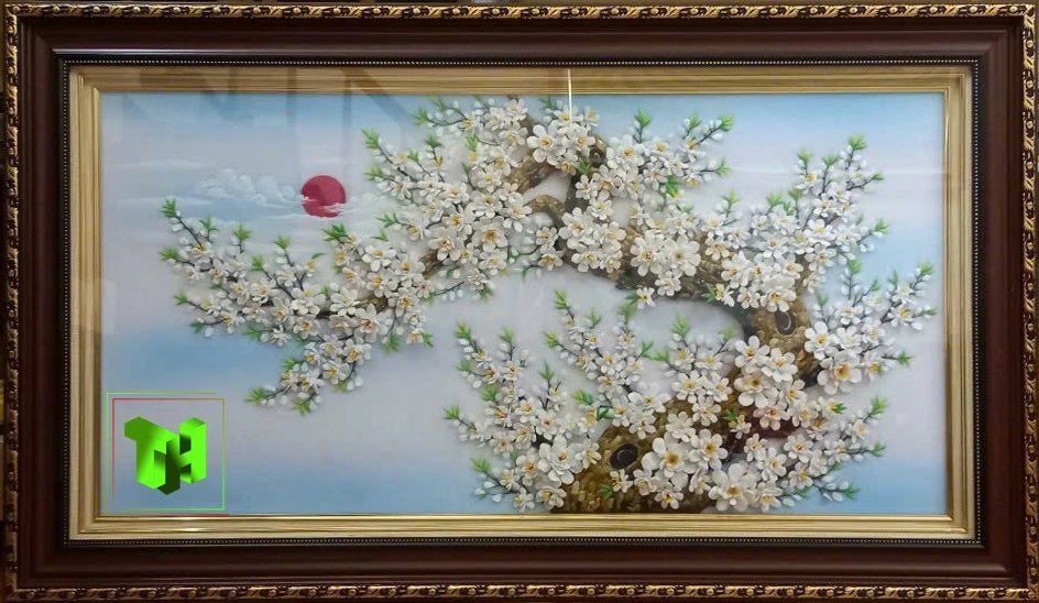 Tranh Đá Quý Hoa Đào Thế Rồng Xếp Nổi Phong Thủy – May mắn, sum vầy và khởi sắc chế tác từ đá quý tự nhiên Lục Yên