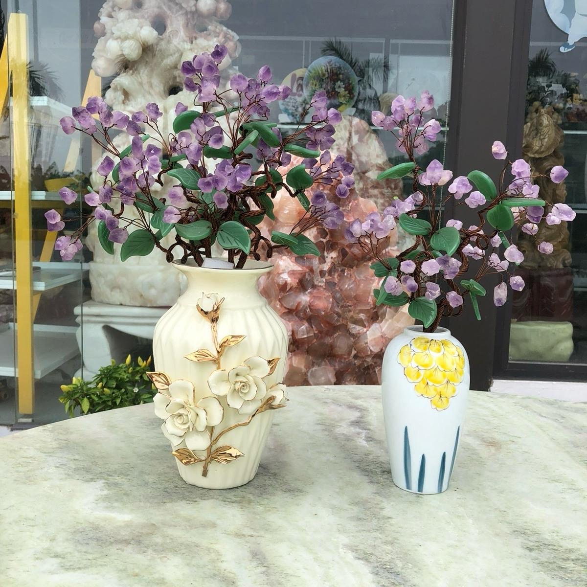 bình Bích đá thạch anh tím + lá Ngọc Bích