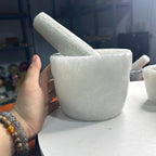 Cối đá trắng Cẩm thạch , dùng để giã gia vị , tỏi , ớt, tiêu, giã cua, tôm