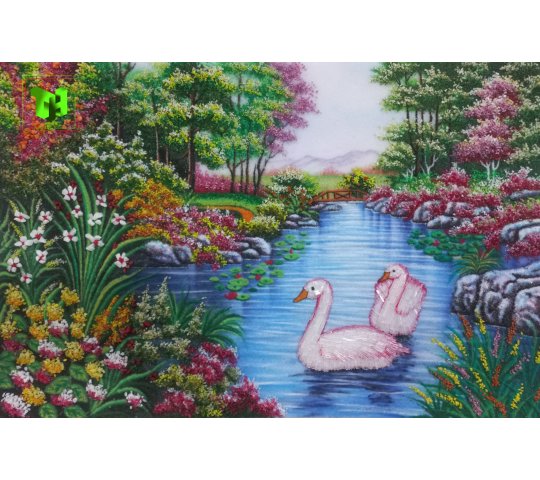 Tranh Đá Quý Hồ thiên nga – ảnh sản phẩm 1 – Xuân Ngọc Phát