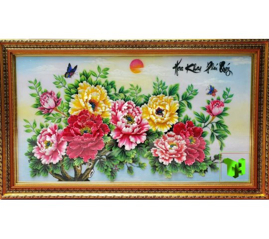 Tranh Đá Quý Hoa Khai Phú Quý Phong Thủy – Giàu sang, cát tường và thịnh vượng chế tác từ đá quý tự nhiên Lục Yên