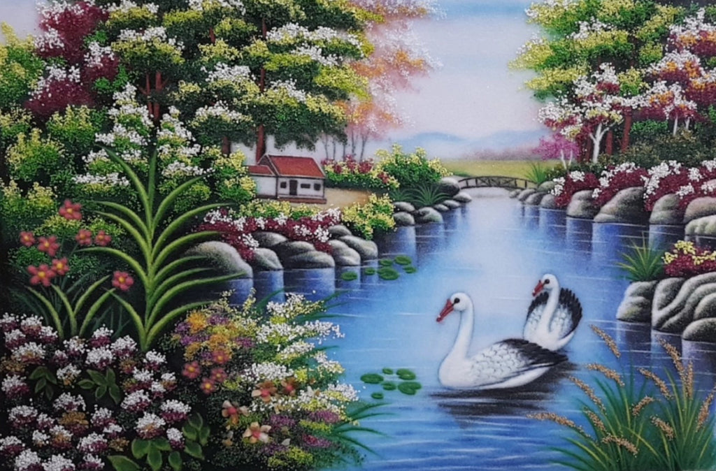 Tranh Đá Quý Hồ thiên nga – ảnh sản phẩm 2 – Xuân Ngọc Phát