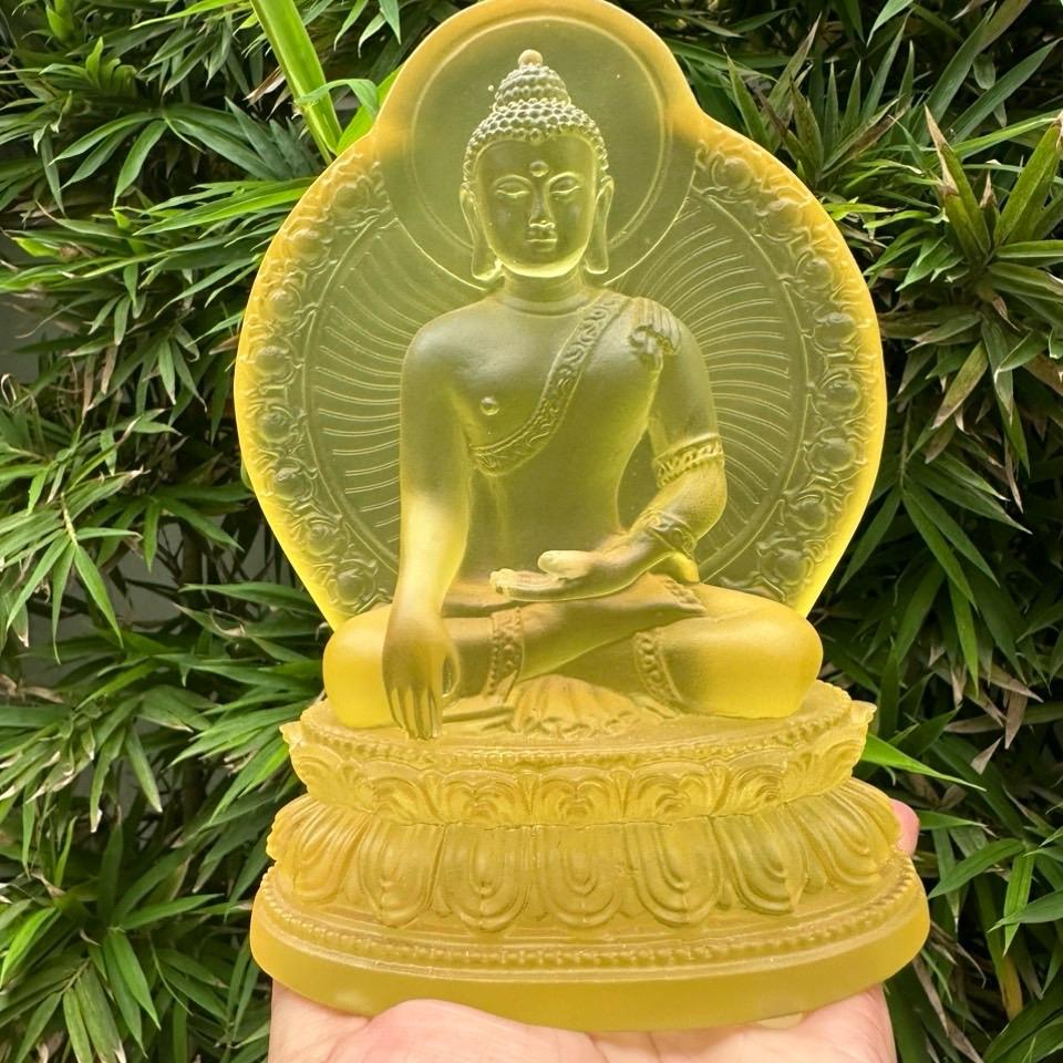 Tượng Phật , Dược sư lưu ly , đá lưu ly  màu vàng và xanh dương, tượng cao 15cm