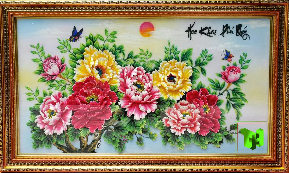 Tranh Đá Quý Cao Cấp Hoa Khai Phú Quý Phong Thủy - Hình ảnh chi tiết 9