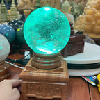 Bi cầu trắng Obisidian  + đế 7 màu 18cm