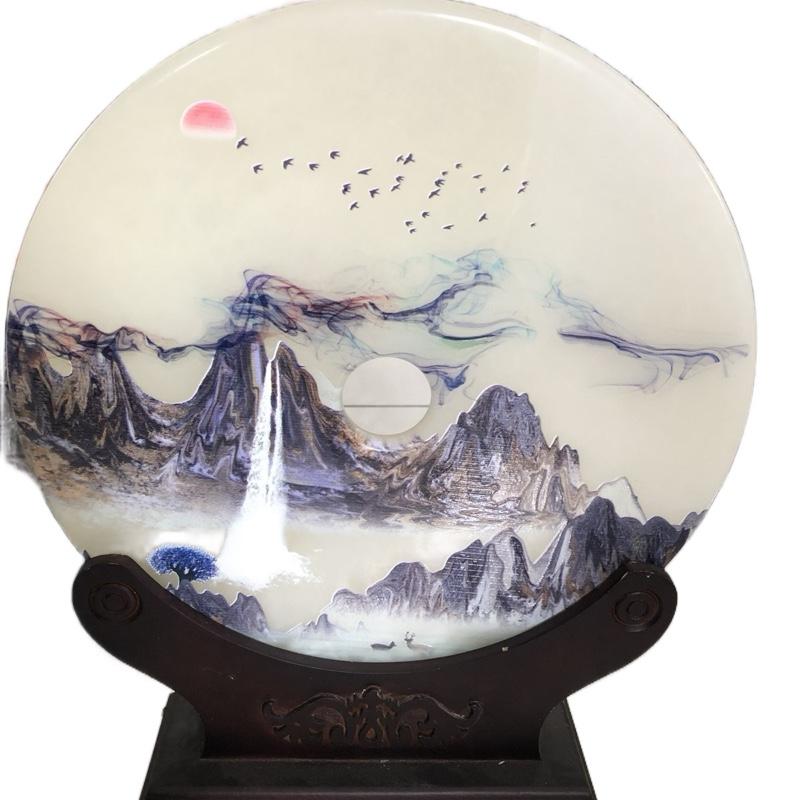 Đồng điếu đá Onyx hình thuyền buồm và núi non, vật phẩm đá phong thủy, chế tác thủ công mỹ nghệ, trang trí chưng bày độc đáo