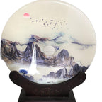 Đồng điếu đá Onyx hình thuyền buồm và núi non, vật phẩm đá phong thủy, chế tác thủ công mỹ nghệ, trang trí chưng bày độc đáo