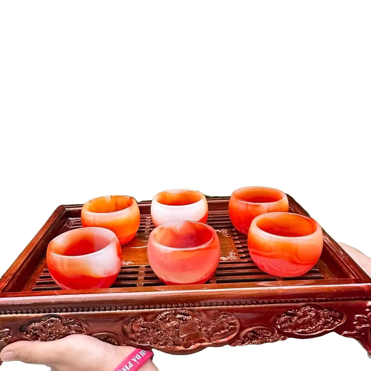 Bộ 6 ly đá mã não Vân đỏ ,  dùng để uống trà hoặc trưng phong thủy