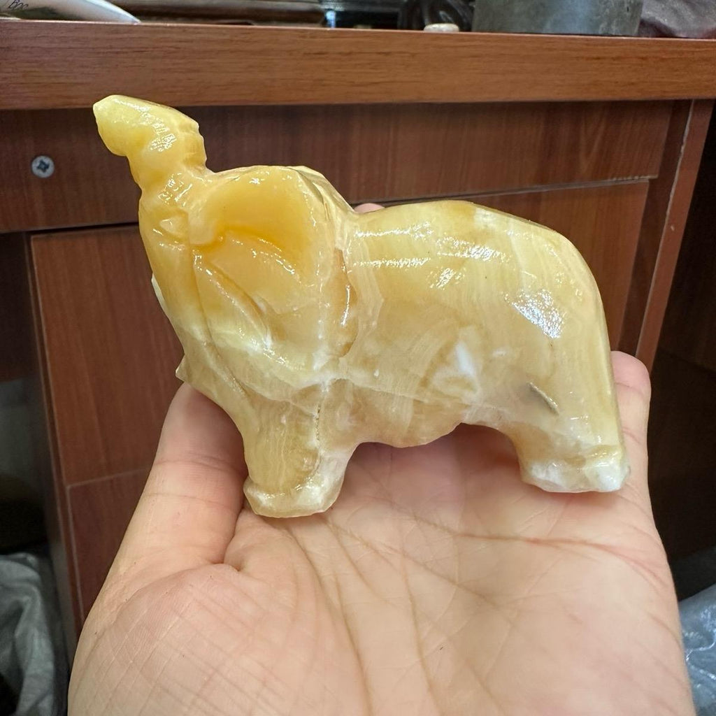 Tượng Voi Đá Vàng Hoàng Long Kích Thước 7cm - Decor Phòng