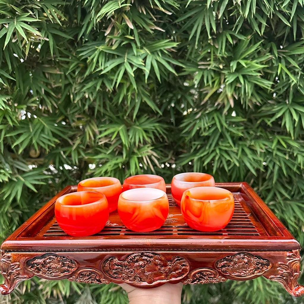 Bộ 6 ly đá mã não Vân đỏ ,  dùng để uống trà hoặc trưng phong thủy