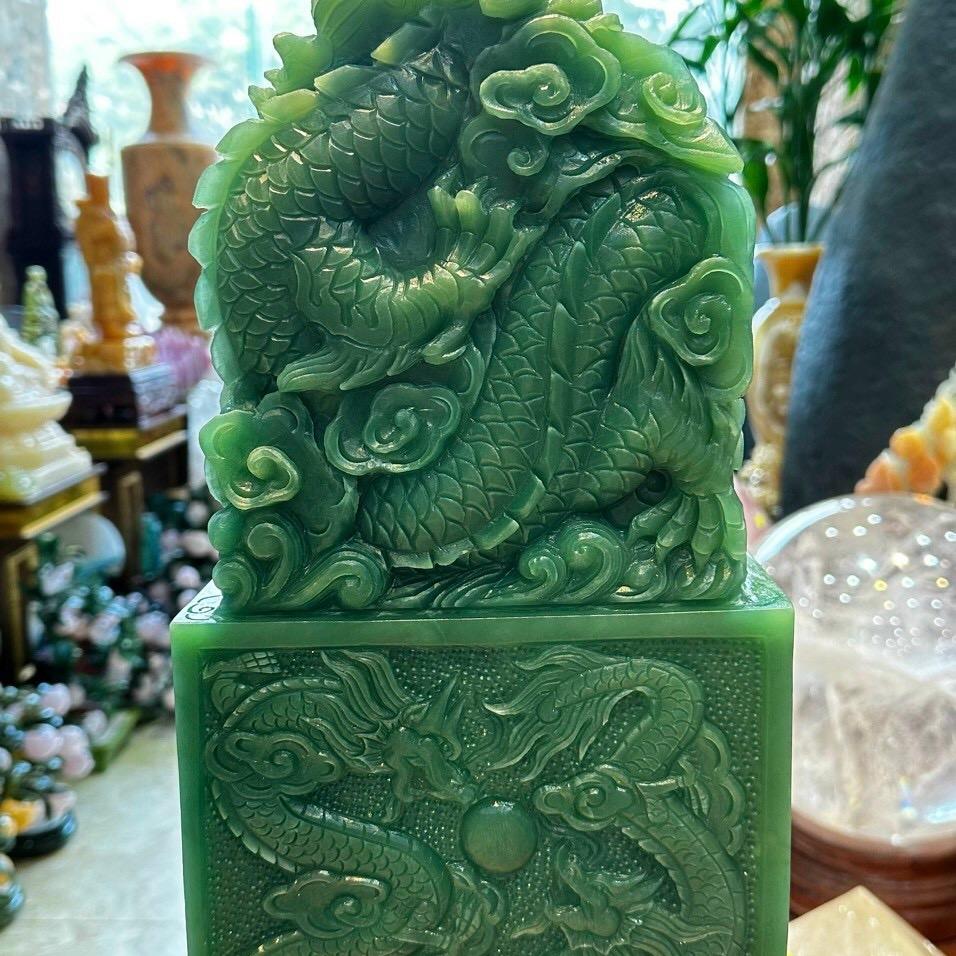 Ấn rồng đá thạch anh xanh tạc đầu rồng