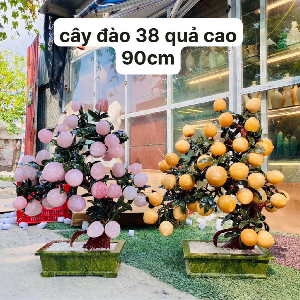 Cây đào phong thuỷ , đá vàng hoàng long và đá Thạch anh Hồng