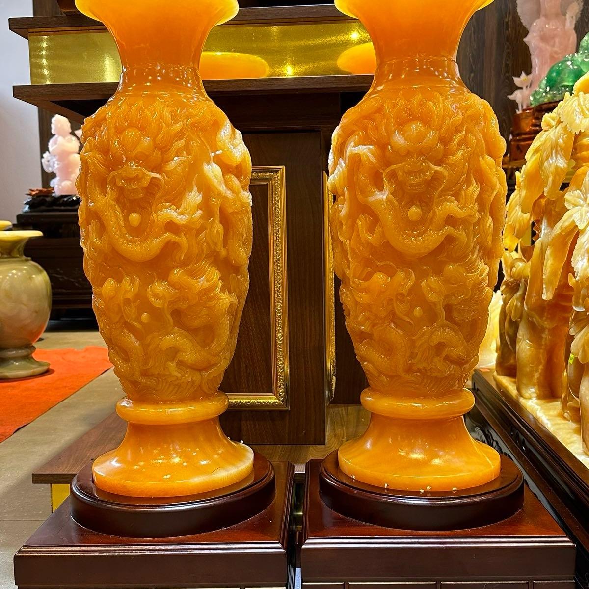 Lục bình  Phong Thủy đá hoàng long , đục chạm Cửu Long ,