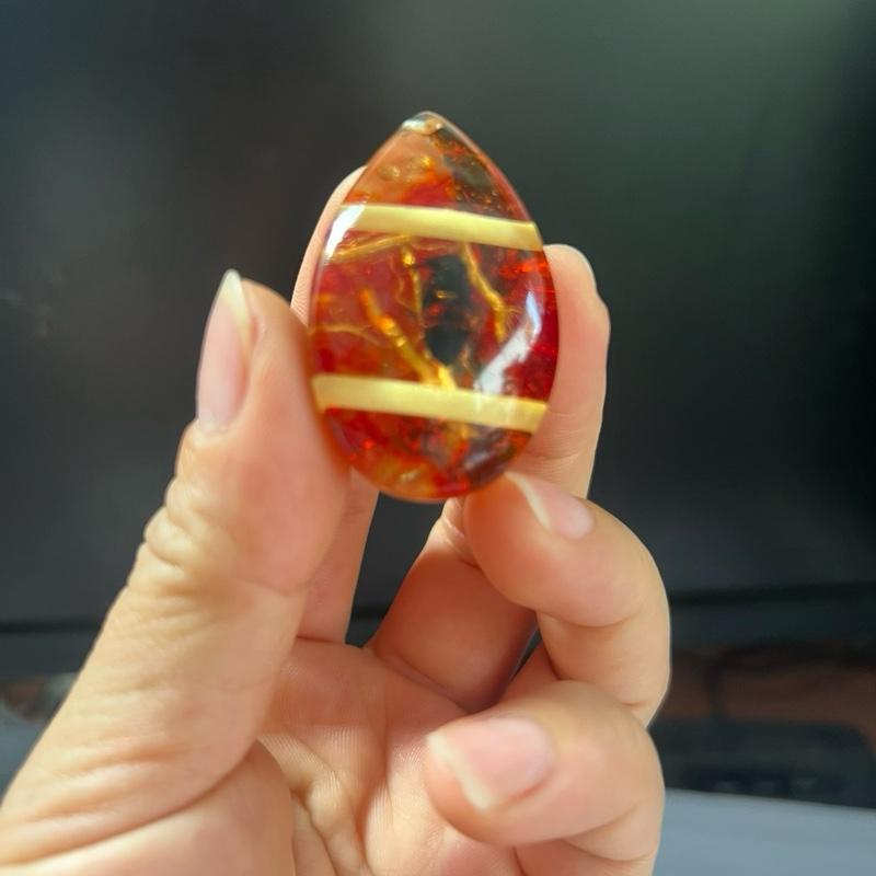 Mặt dây Hổ Phách - Đá Quý Long Hoa