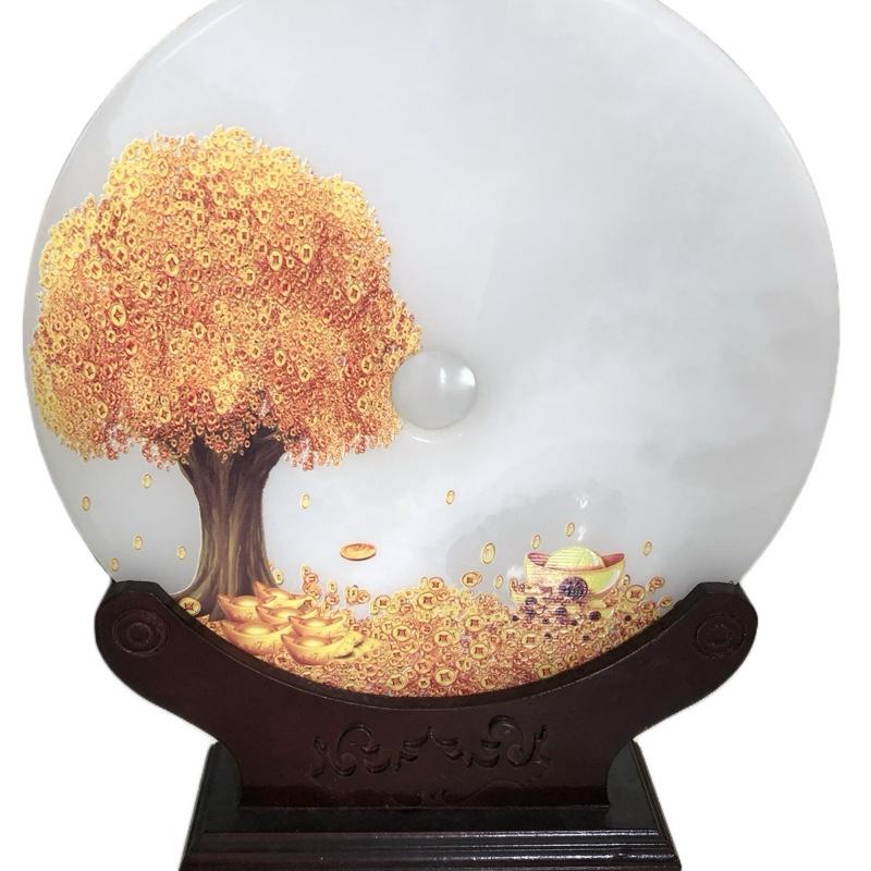 Đồng điếu đá Onyx hình thuyền buồm và núi non, vật phẩm đá phong thủy, chế tác thủ công mỹ nghệ, trang trí chưng bày độc đáo