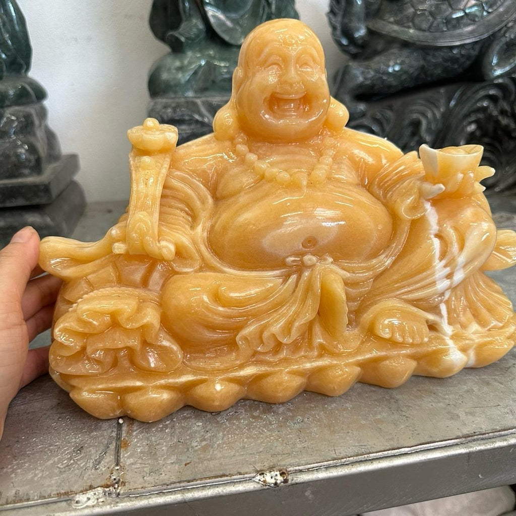 Tác phẩm Phật di lạc đục tạc trên đá vàng hoàng Long - Decor, Decor Phòng