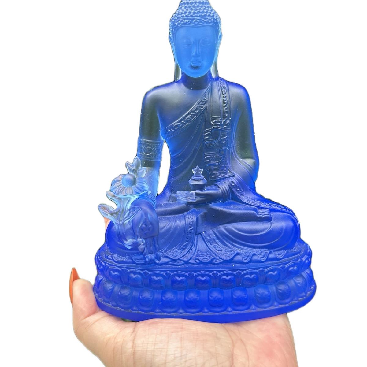 Tượng phật dược sư lưu ly , đá lưu ly size 18cm