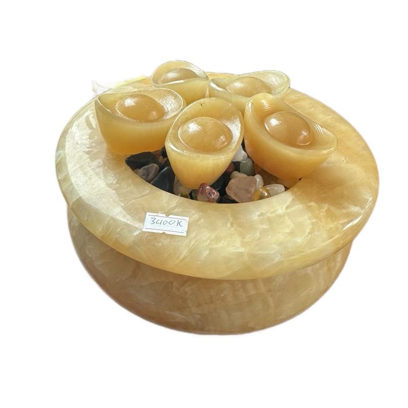 Bát tụ bảo đá vàng Hoàng Long-vật phẩm đá phong thủy -trang trí