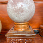 Bi cầu tròn  đá thạch anh Hồng + đế đèn 3 màu
