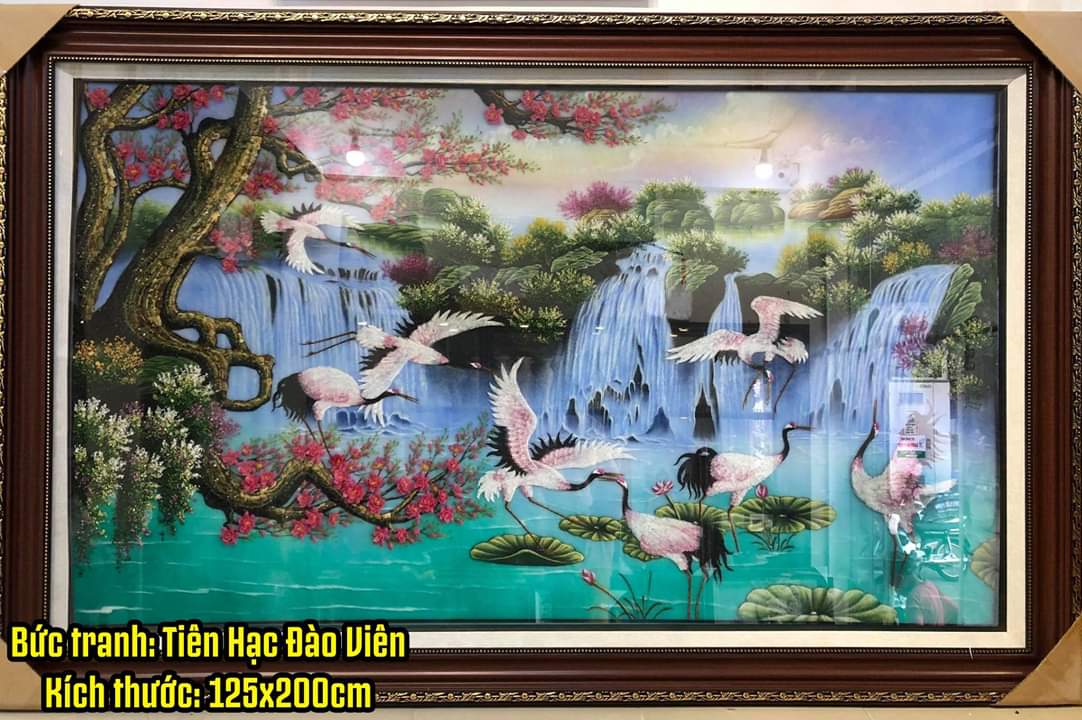 Tranh Đá Quý Đào Hạc Mùa Xuân – Gia Đạo An Vui - tranh đá quý phong thủy HTX Tân Ngọc Phát