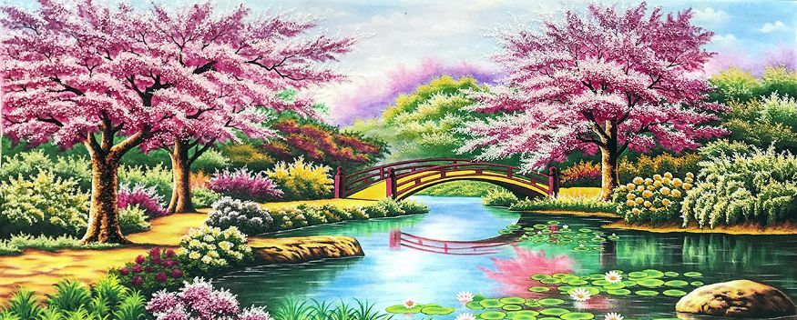 Tranh Đá Quý Cao Cấp Phong cảnh bình minh ven hồ - Hình ảnh chi tiết 2