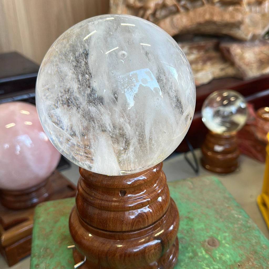 Bi cầu Obisidia trắng + đế 3 màu