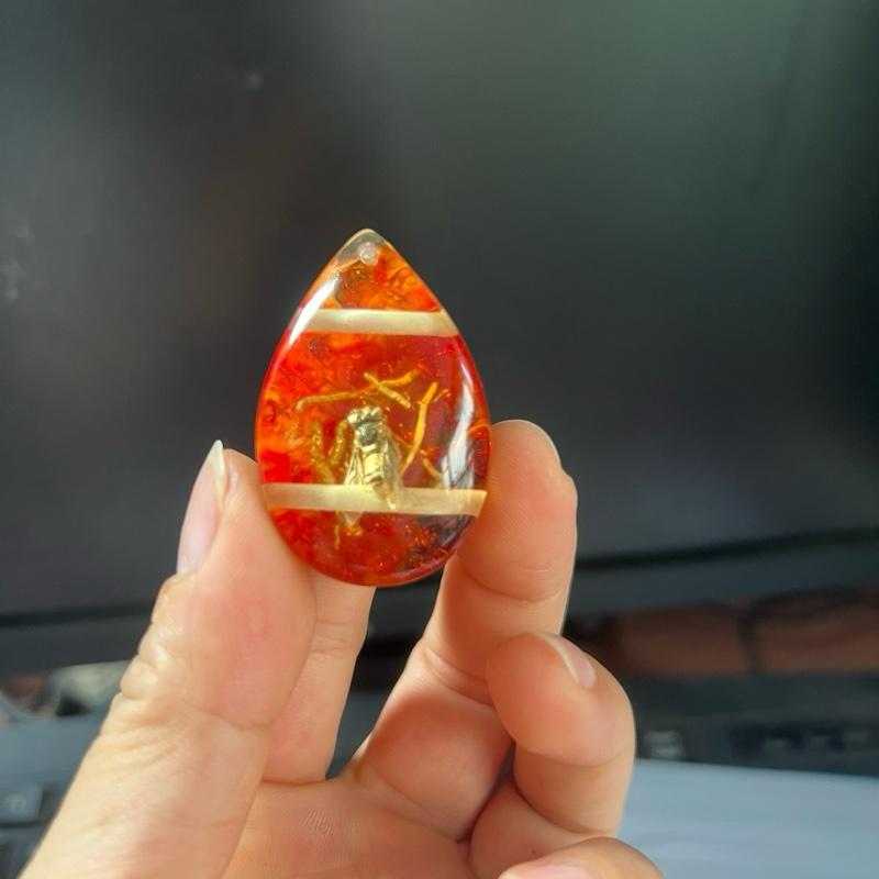 Mặt dây Hổ Phách - Đá Quý Long Hoa