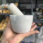 Cối đá trắng Cẩm thạch , dùng để giã gia vị , tỏi , ớt, tiêu, giã cua, tôm