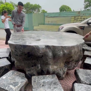 Bộ Bàn Ghế Đá Nguyên Khối Ngoài Trời Cho Sân Vườn Biệt Thự – Chế Tác Theo Kích Thước