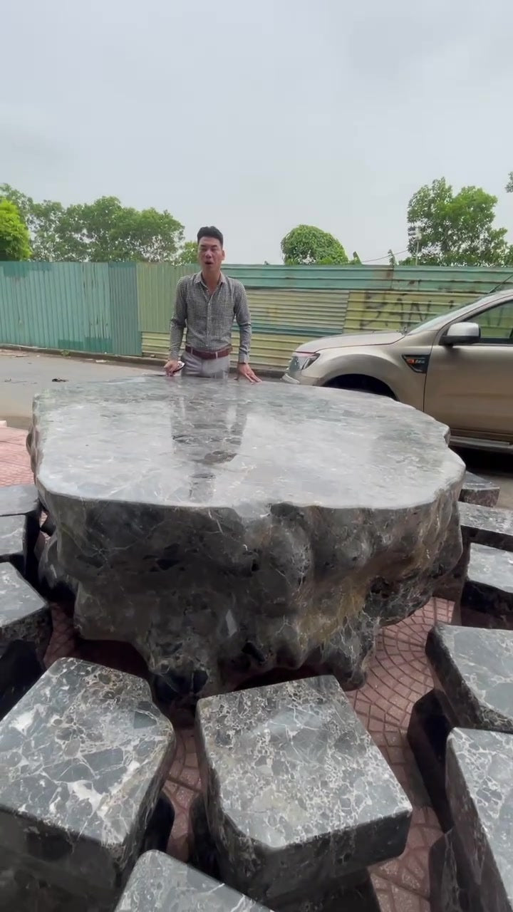 Bàn ghế đá nguyên khối sân vườn mẫu 14 ảnh thực tế góc nhìn chính