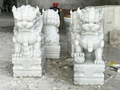 Cặp Kỳ Lân bằng đá Trắng (trong Xanh) 60cm - Cẩm Thạch - Trắng Trong Xanh - đá Tự Nhiên Nguyên Khối - Tân Ngọc Phát