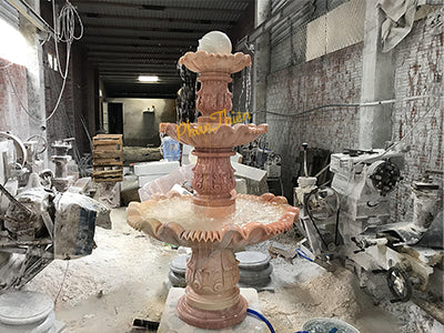 Đài Phun Nước bằng đá Cà Rốt Bi Xoay - Cẩm Thạch - Vàng Cà Rốt - Cao 190cm - Trang Nghiêm Bền Đẹp - Tân Ngọc Phát