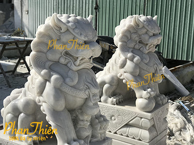 Cặp Tượng Kỳ Lân bằng đá Cẩm Thạch Trắng - Cao 155cm - Dành cho Không Gian Tâm Linh - Tân Ngọc Phát