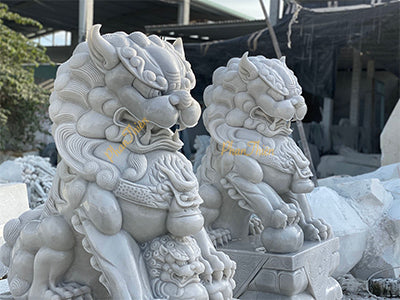 Kỳ Lân đá Non Nước Tự Nhiên - Cẩm Thạch - Trắng - Cao 155cm - Phù Hợp Sân Vườn và Nhà Thờ - Tân Ngọc Phát